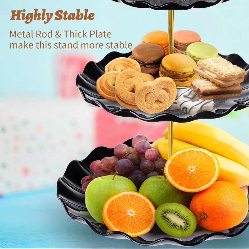Bacuthy 3 Tier Cupcake Stand Holder  Plastic Cup Cake Stand Towel With Tiered Serving Tray For Cupcakes  Donuts  Fruits And More  White (Black) - Image 4
