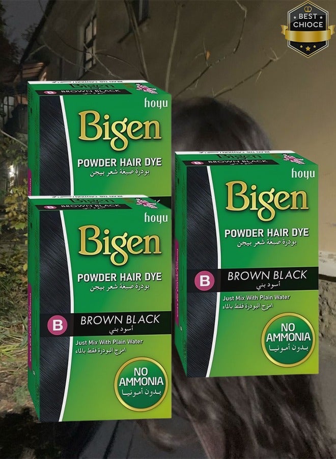 بايجن 3 قطع بودرة صبغ الشعر باللون البني والأسود مع الماء العادي بدون أمونيا 6 جرام - Image 1