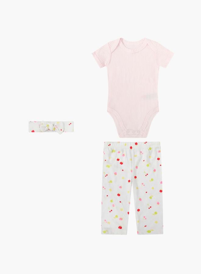 Mothers Choice 3-Piece Baby Outfit Ribbed Bodysuit, Pants And Headband Set - Image 1