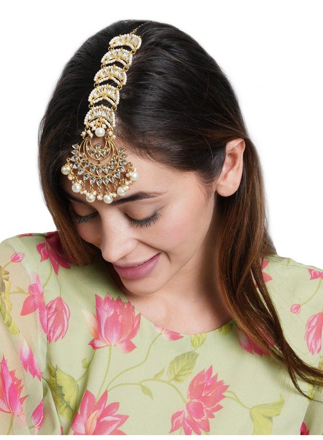 Karatcart Gold Plated Handcrafted Moon Shaped Kundan Maangtikka - Image 2