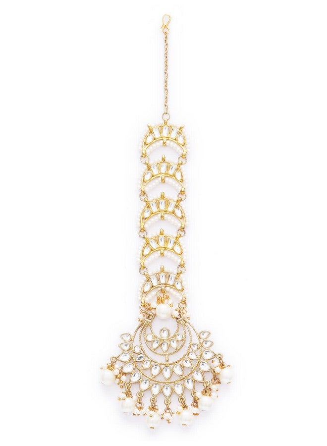 Karatcart Gold Plated Handcrafted Moon Shaped Kundan Maangtikka - Image 4