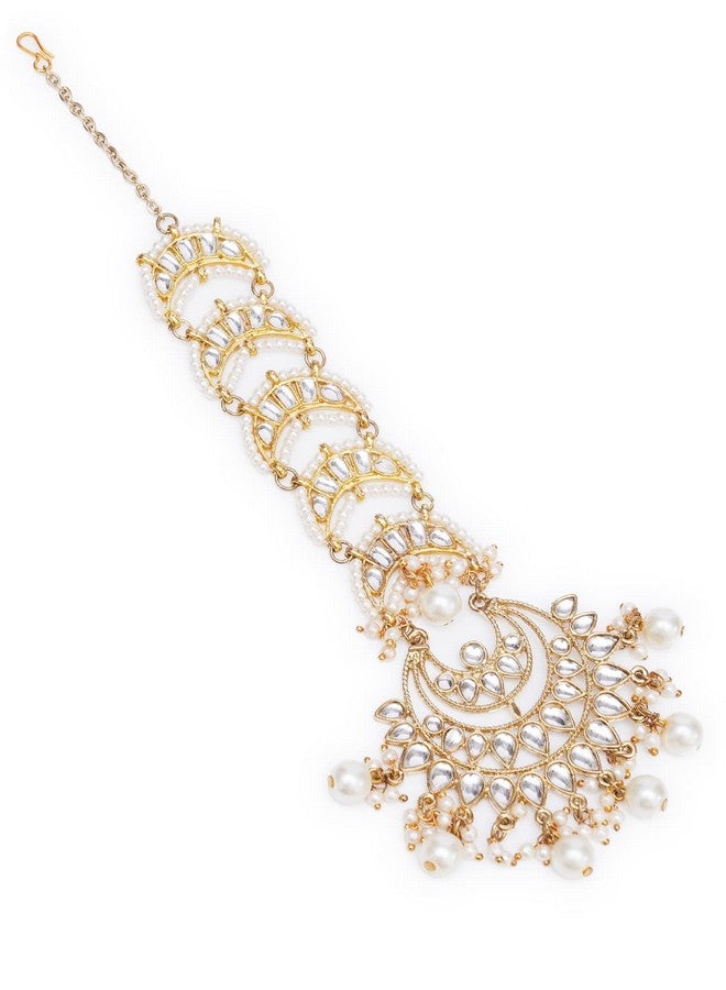 Karatcart Gold Plated Handcrafted Moon Shaped Kundan Maangtikka - Image 5