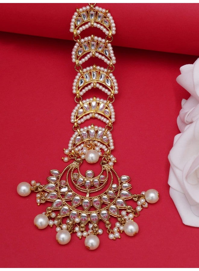 Karatcart Gold Plated Handcrafted Moon Shaped Kundan Maangtikka - Image 3