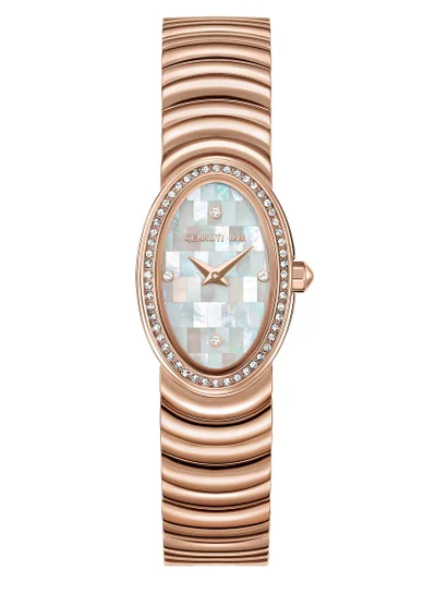 شيروتي 1881 Women's Norcia Analog Women's Watch - Oval Mosaic White Mother of Pearl Dial, Bracelet, Butterfly Buckle