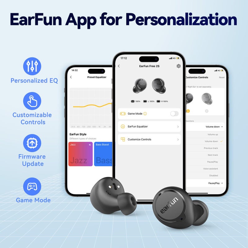EarFun سماعات أذن وايرلس EarFun Free 2S، [نسخة محدثة] سماعات بلوتوث مع صوت عميق، 4 ميكروفونات لمكالمات واضحة، تطبيق EQ قابل للتخصيص، مقاومة للماء IPX7، سماعات داخل الأذن، 30 ساعة من وقت التشغيل، شحن لاسلكي - Image 4