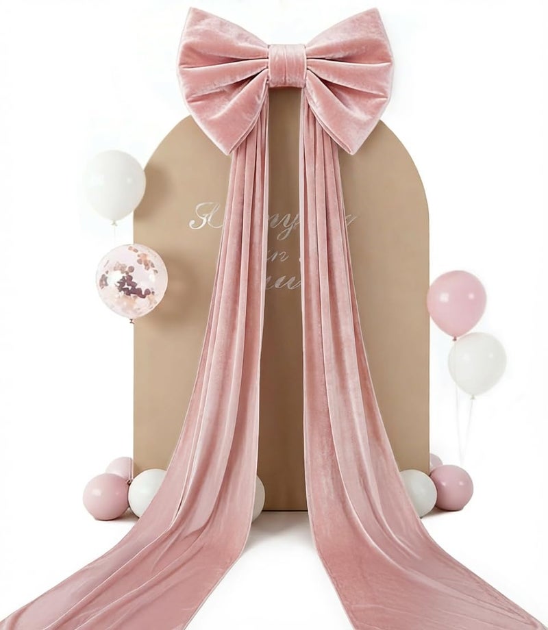 JEGERMIG Giant 3D Pink Velvet Bow Decoration 32"x250" for Door & Window with Butterfly Accents. Perfect for Valentine's Day & Christmas - Image 1