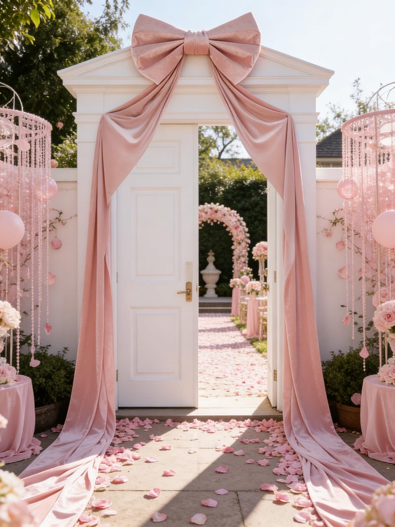 JEGERMIG Giant 3D Pink Velvet Bow Decoration 32"x250" for Door & Window with Butterfly Accents. Perfect for Valentine's Day & Christmas - Image 2