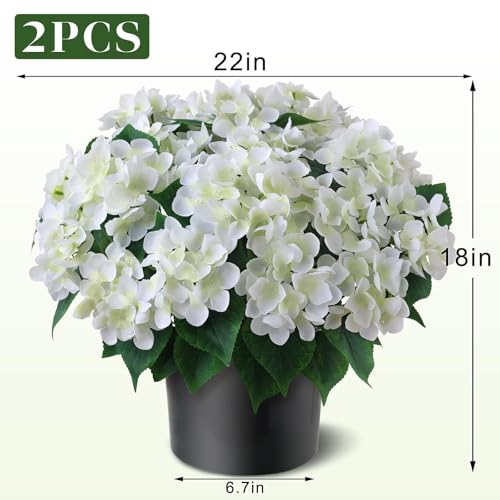 FOTEEWL Artificial Hydrangea Flower Topiary Trees - 2 Sets Faux Silk Flower Potted Plant, UV Resistant Fake Outdoor Hydrangea Bush for Front Door, Farmhouse,Garden, Porch Decor (White) - Image 5