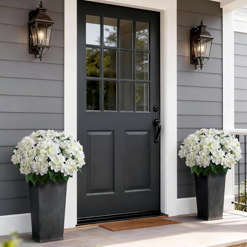 FOTEEWL Artificial Hydrangea Flower Topiary Trees - 2 Sets Faux Silk Flower Potted Plant, UV Resistant Fake Outdoor Hydrangea Bush for Front Door, Farmhouse,Garden, Porch Decor (White) - Image 4
