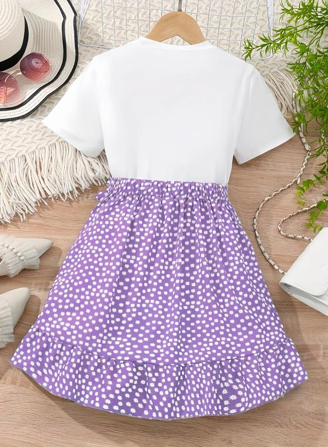 Take Two Girls Graphic Print T-Shirt and Wrap Skirt Set