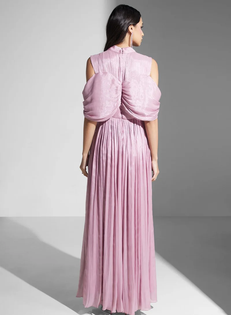 Namshi x Pleated Cold-Shoulder Dress