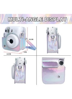 O Ozone Protective Camera Case for Fujifilm Instax Mini 12 Instant Camera|PU Leather Camera Cover with Adjustable Shoulder Strap - iridescent silver  - Image 4