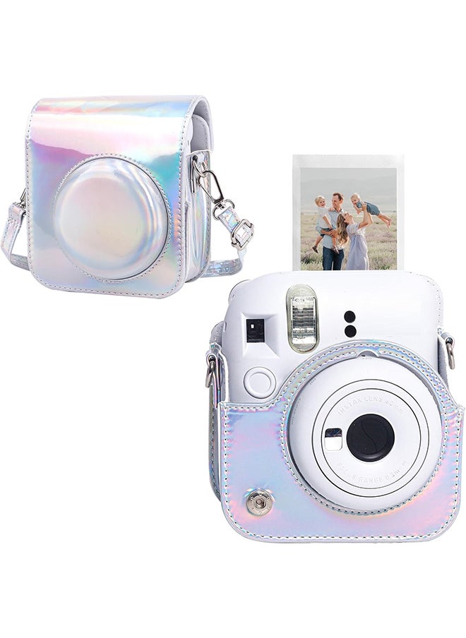 O Ozone - Protective Camera Case for Fujifilm Instax Mini 12 Instant Camera|PU Leather Camera Cover with Adjustable Shoulder Strap - iridescent silver - Image 1