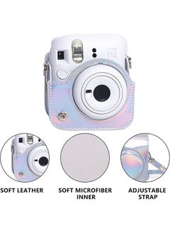 O Ozone Protective Camera Case for Fujifilm Instax Mini 12 Instant Camera|PU Leather Camera Cover with Adjustable Shoulder Strap - iridescent silver  - Image 2