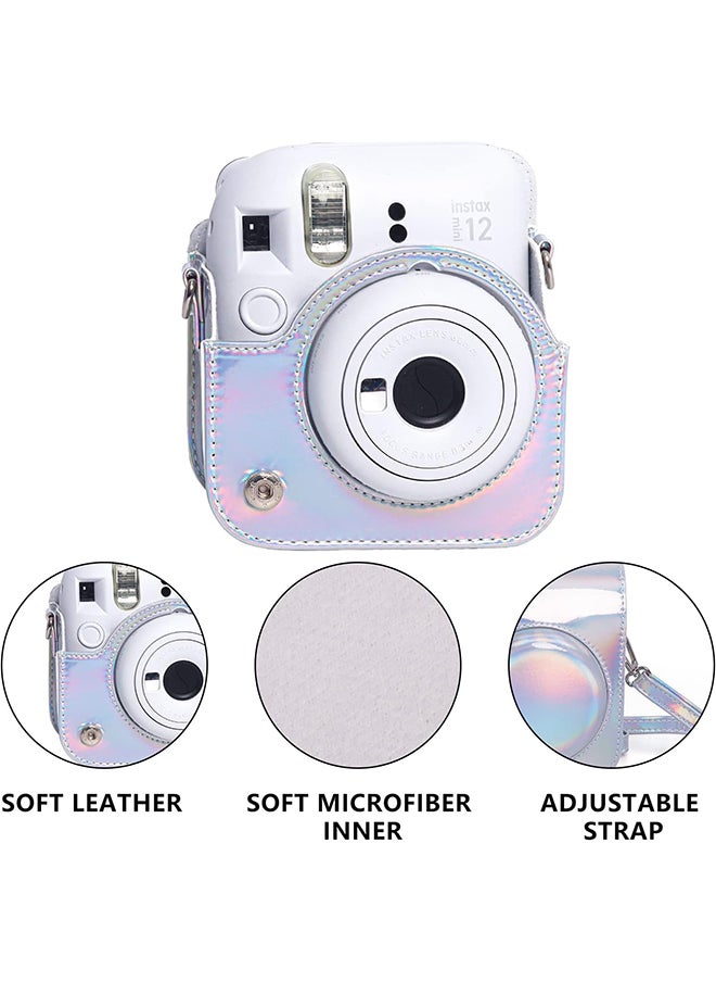 O Ozone - Protective Camera Case for Fujifilm Instax Mini 12 Instant Camera|PU Leather Camera Cover with Adjustable Shoulder Strap - iridescent silver - Image 1