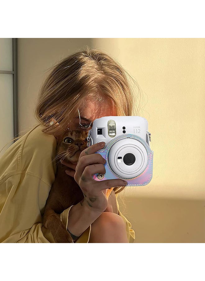 O Ozone - Protective Camera Case for Fujifilm Instax Mini 12 Instant Camera|PU Leather Camera Cover with Adjustable Shoulder Strap - iridescent silver - Image 1