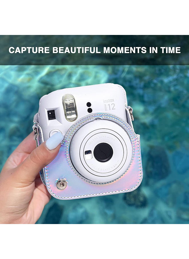O Ozone - Protective Camera Case for Fujifilm Instax Mini 12 Instant Camera|PU Leather Camera Cover with Adjustable Shoulder Strap - iridescent silver - Image 1