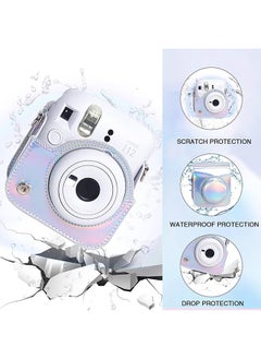 O Ozone Protective Camera Case for Fujifilm Instax Mini 12 Instant Camera|PU Leather Camera Cover with Adjustable Shoulder Strap - iridescent silver  - Image 3