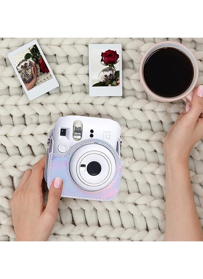 O Ozone - Protective Camera Case for Fujifilm Instax Mini 12 Instant Camera|PU Leather Camera Cover with Adjustable Shoulder Strap - iridescent silver - Image 1
