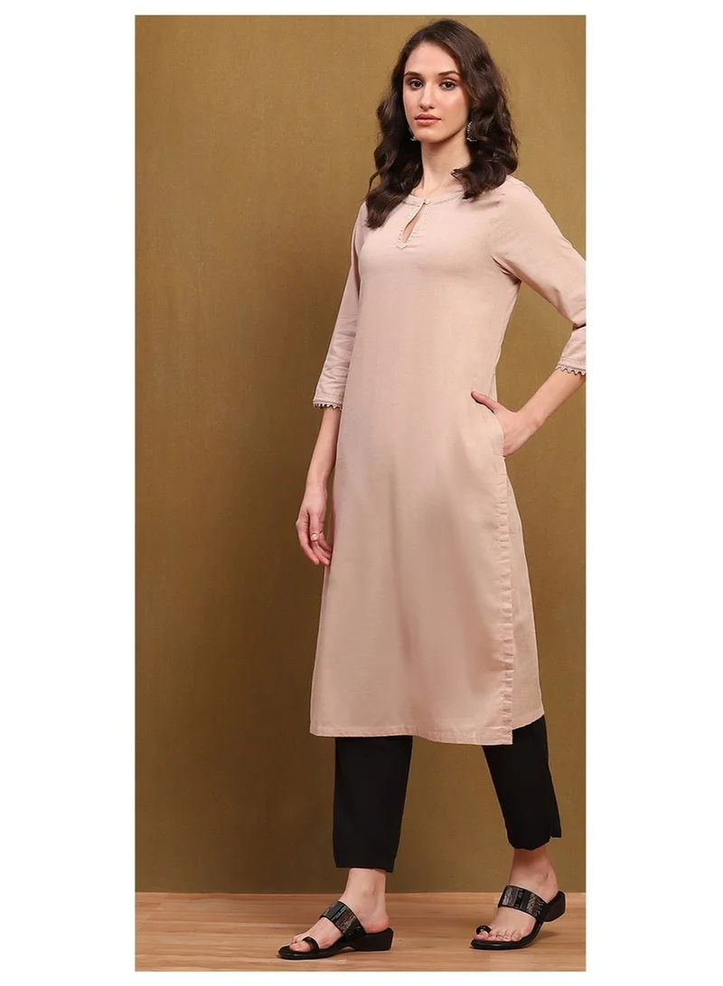 Biba beige Beige Cotton Blend Solid Straight Kurta for Women | Best Price UAE