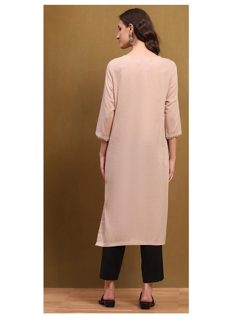 Biba beige Beige Cotton Blend Solid Straight Kurta for Women | Best Price UAE
