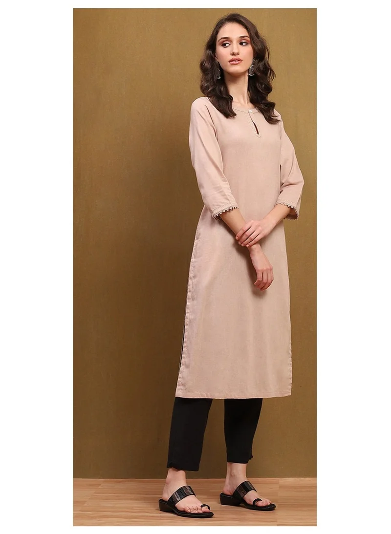 Biba beige Beige Cotton Blend Solid Straight Kurta for Women | Best Price UAE