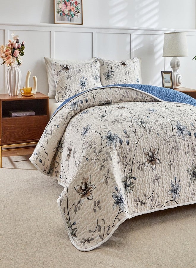 Shxime Floral Quilt Set Queen 3 Pieces Queen Size Reversible Botanical Spring Flower Quilt Bedding Set,Microfiber Lightweight Bedspread, Coverlet Set for All Seasons - Image 4