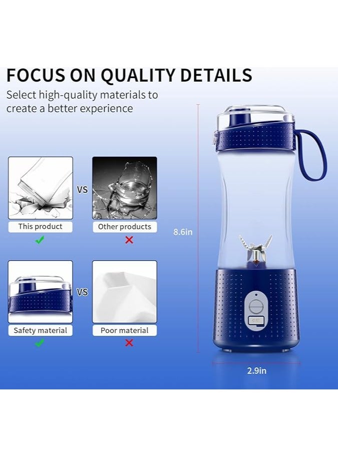 DUNISO 380 Ml Portable Personal Blender For Smoothie And Shakes, Powerful 3D Blades 4000mAh USB Rechargeable Juicer Cup(Deep Bule) - Image 3
