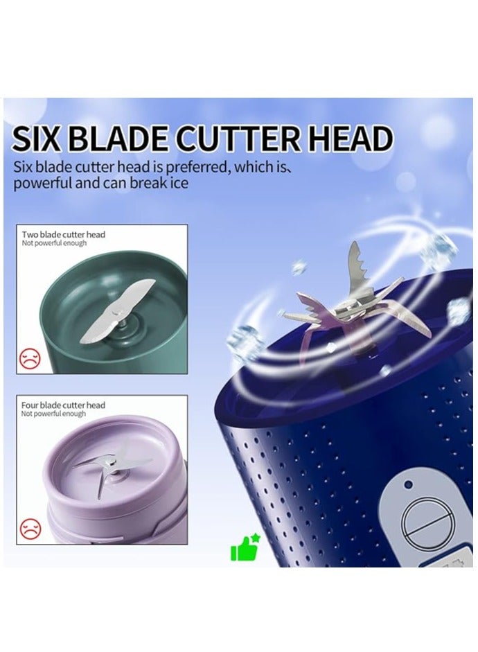 DUNISO 380 Ml Portable Personal Blender For Smoothie And Shakes, Powerful 3D Blades 4000mAh USB Rechargeable Juicer Cup(Deep Bule) - Image 4