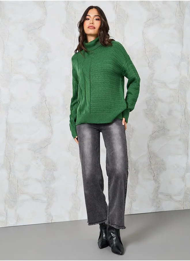 ستايلي Regular Fit Chunky Knit Turtle Neck Sweater