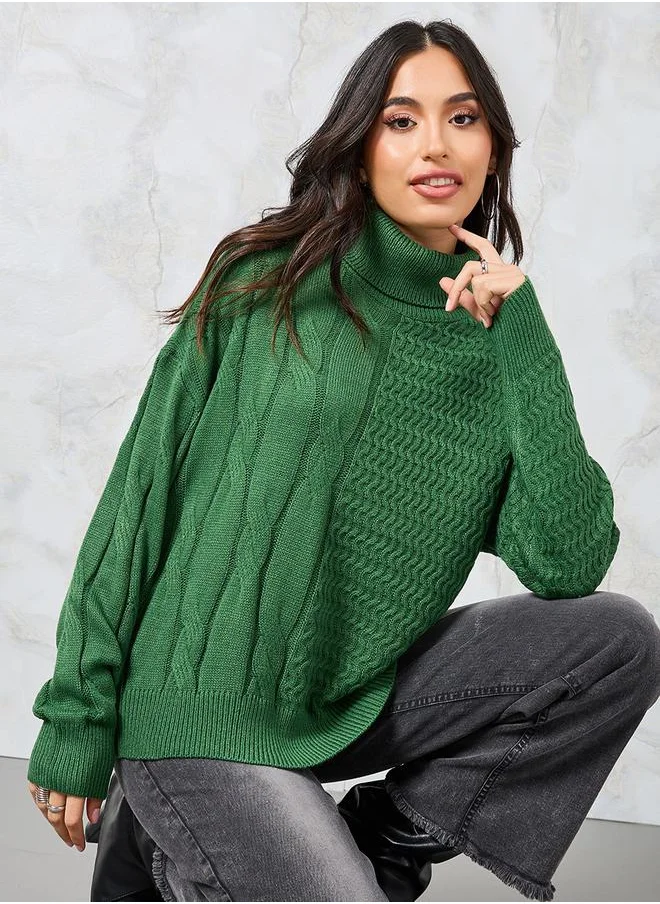 ستايلي Regular Fit Chunky Knit Turtle Neck Sweater