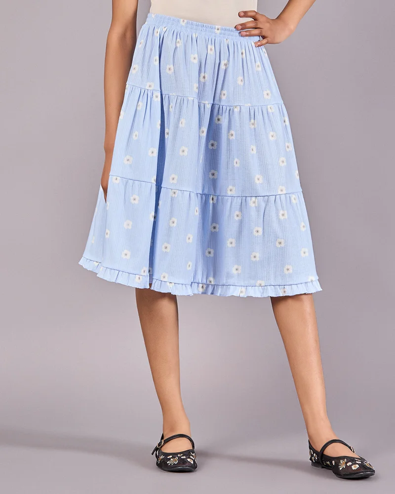 Redtag Senior Girls Blue Floral Printed Skirt