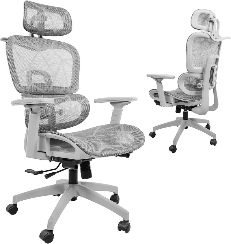 Ergonomic Office Chair, Home Gaming Computer Chair High Back with Dynamic Lumbar Support, 3D Armrest, Double Backrest, Adjustable Headrest, Tilt Swivel, Black（without Footrest） (Gray) - Image 1