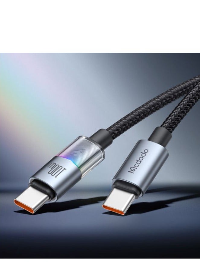 مكدودو كابل شحن سريع CA-8200 - USB-C إلى USB-C 100 واط مع 7 مصابيح ملونة - 1.2 متر - أسود - Image 4