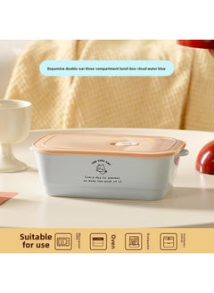 Dopamine Ceramic Lunch Box Microwave Heating Student Party Office Worker Partition Portable Lid Fresh-keeping Bento Box-Specifications:Dopamine Double-ear Three-compartment Lunch Box-cloud Water Blue