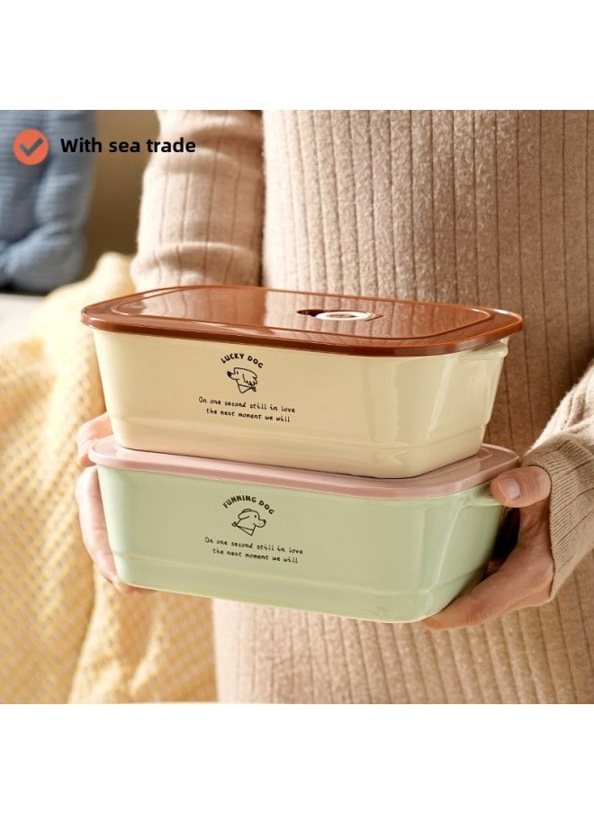 Generic - Dopamine Ceramic Lunch Box Microwave Heating Student Party Office Worker Partition Portable Lid Fresh-keeping Bento Box-Specifications:Dopamine Double-ear Three-compartment Lunch Box-cloud Water Blue - Image 1