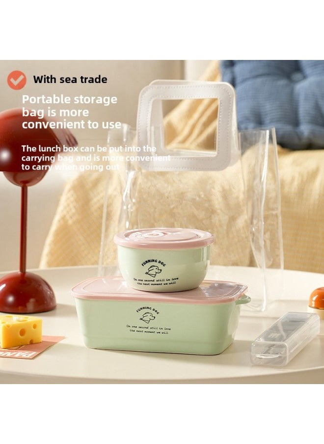 Generic - Dopamine Ceramic Lunch Box Microwave Heating Student Party Office Worker Partition Portable Lid Fresh-keeping Bento Box-Specifications:Dopamine Double-ear Three-compartment Lunch Box-cloud Water Blue - Image 1