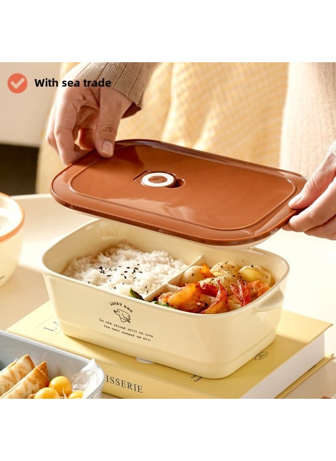 Generic - Dopamine Ceramic Lunch Box Microwave Heating Student Party Office Worker Partition Portable Lid Fresh-keeping Bento Box-Specifications:Dopamine Double-ear Three-compartment Lunch Box-cloud Water Blue - Image 1