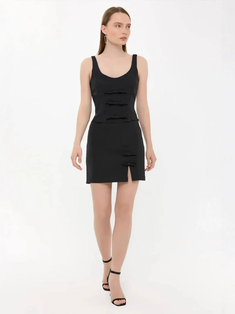 HICCUP High-Waist Woven Mini Skirt with Bow Detail