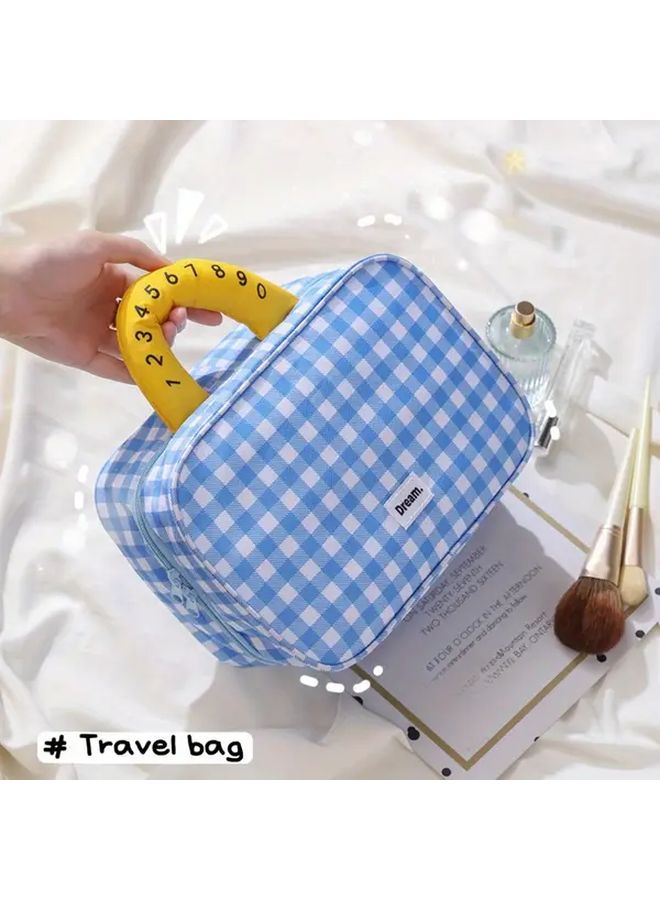 Sea Salt Milk Cover Large Capacity Checkered Cosmetic Travel Organizer Bag Toiletry Storage Portable Makeup Case - Image 5