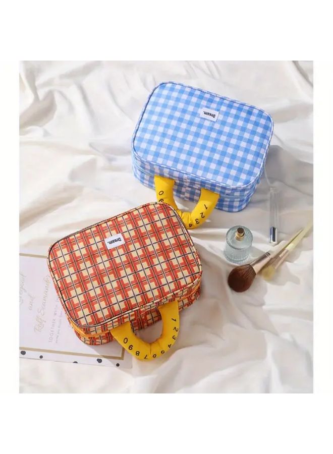 Sea Salt Milk Cover Large Capacity Checkered Cosmetic Travel Organizer Bag Toiletry Storage Portable Makeup Case - Image 3
