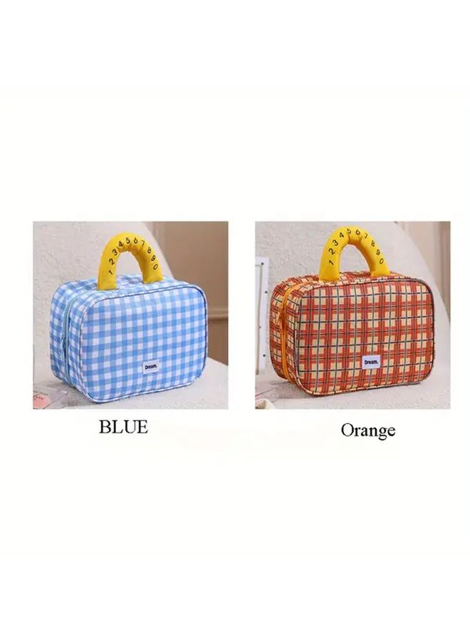 Sea Salt Milk Cover Large Capacity Checkered Cosmetic Travel Organizer Bag Toiletry Storage Portable Makeup Case - Image 4