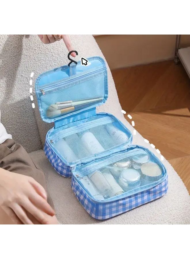 Sea Salt Milk Cover Large Capacity Checkered Cosmetic Travel Organizer Bag Toiletry Storage Portable Makeup Case - Image 2