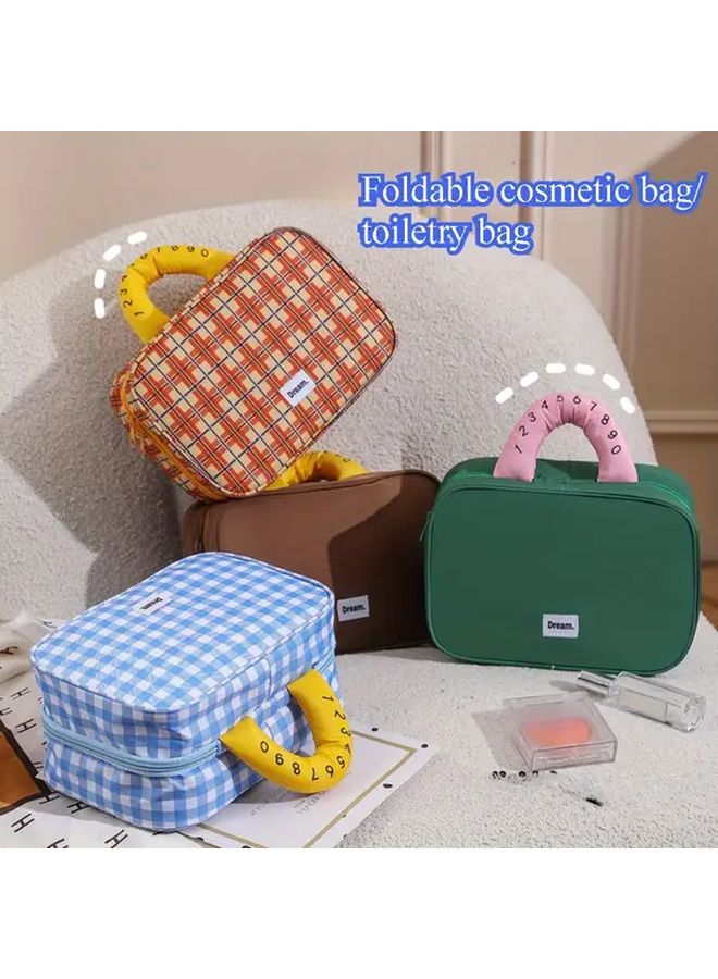 Sea Salt Milk Cover Large Capacity Checkered Cosmetic Travel Organizer Bag Toiletry Storage Portable Makeup Case - Image 1