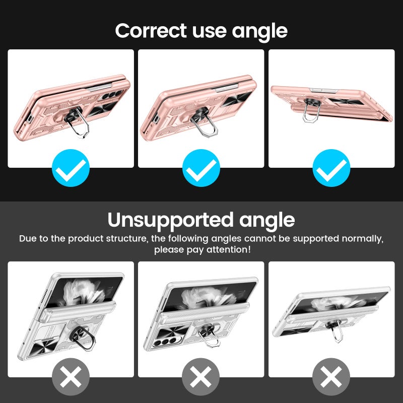 VEGO for Samsung Galaxy Z Fold 3 Case with Stand, Slide Camera Cover & Screen Protector & 360°Ring Magnetic Kickstand Military Grade Heavy Duty Protective Case for Galaxy Z Fold 3- Rose Gold - Image 4