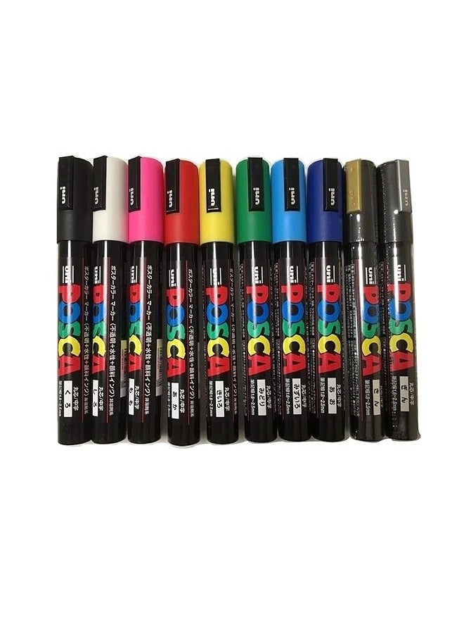 Posca Colouring PC-5M Markers – Pack of 10, Versatile Paint Markers for Artists & Crafters