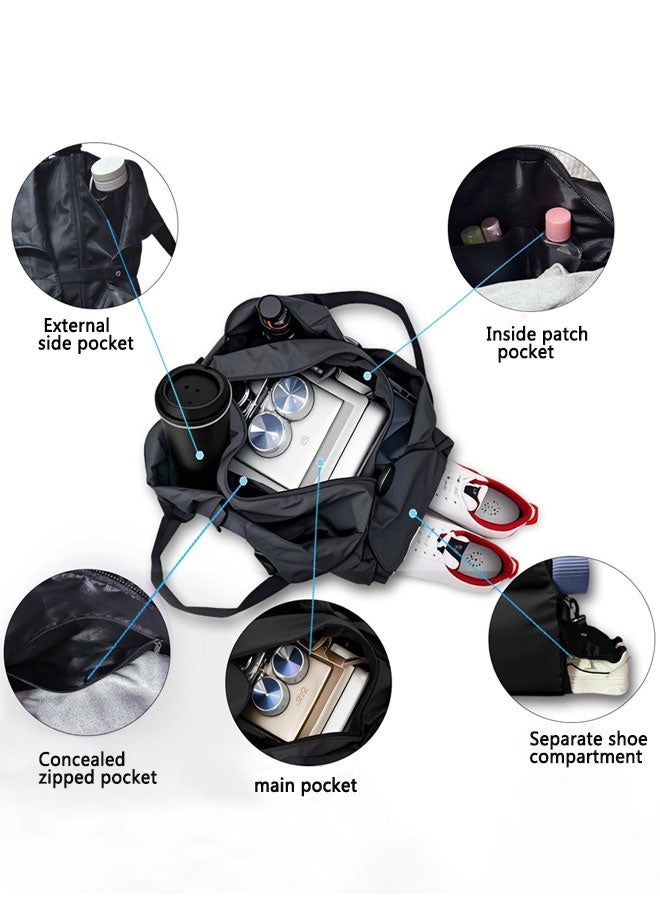 HOOTO Duffel Bag Gym Totes with Dry Wet Pocket & Shoes Compartment for Women and Men(black) - Image 3