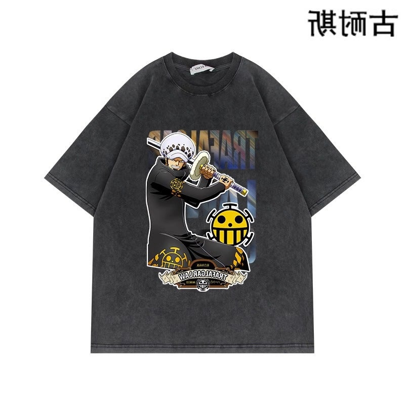 Washed Old Short-sleeved T-shirt Men's and Women's Summer Fashion Brand American Style Retro Couple's T-shirt Top for - Image 5