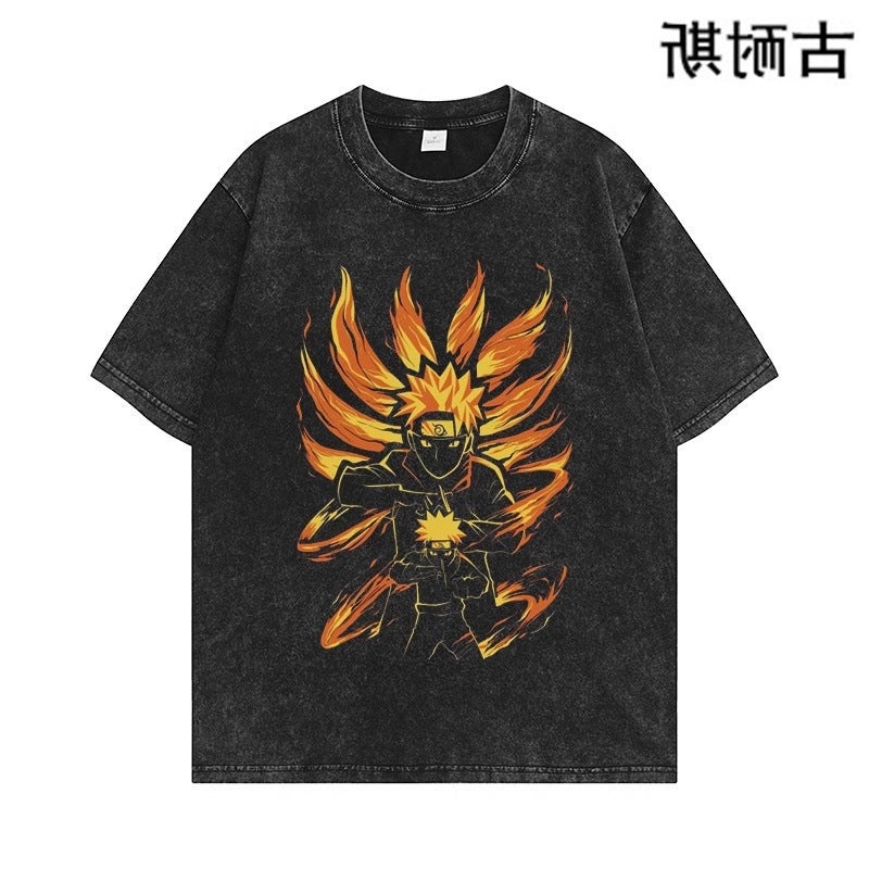 Washed Old Short-sleeved T-shirt Men's and Women's Summer Fashion Brand American Style Retro Couple's T-shirt Top for - Image 3