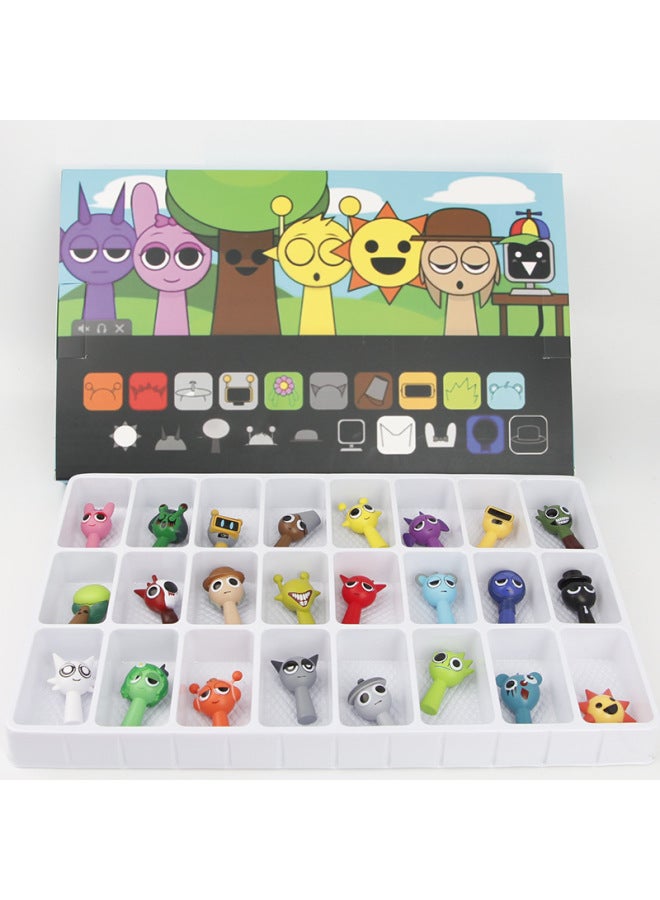 Cartoon Animation Rhythm Box Doll Children's Toy Car Fashionable Ornaments Cake Decoration Ornaments 24 Lattice Blind Box-Color:24 Rhythms-Height:5CM